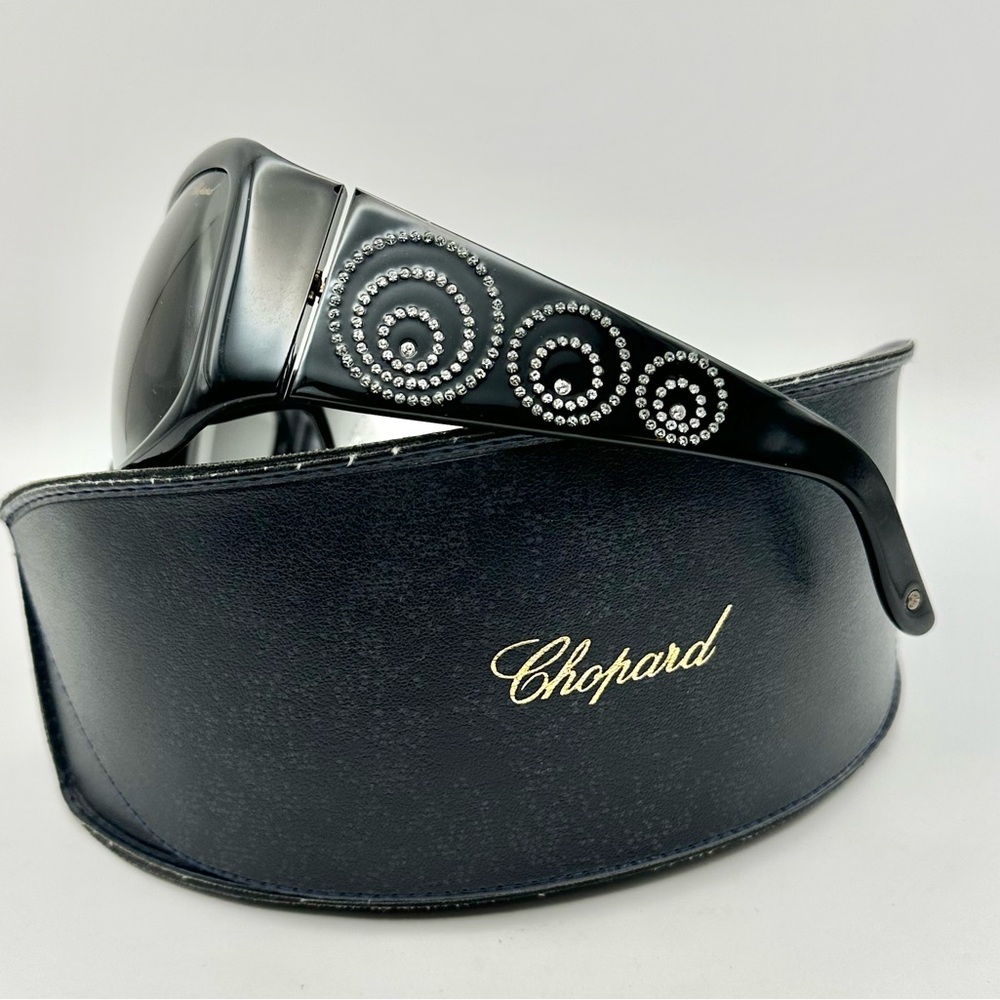 Chopard Rectangle Black Sunglasses Polka Dot Crystals RARE